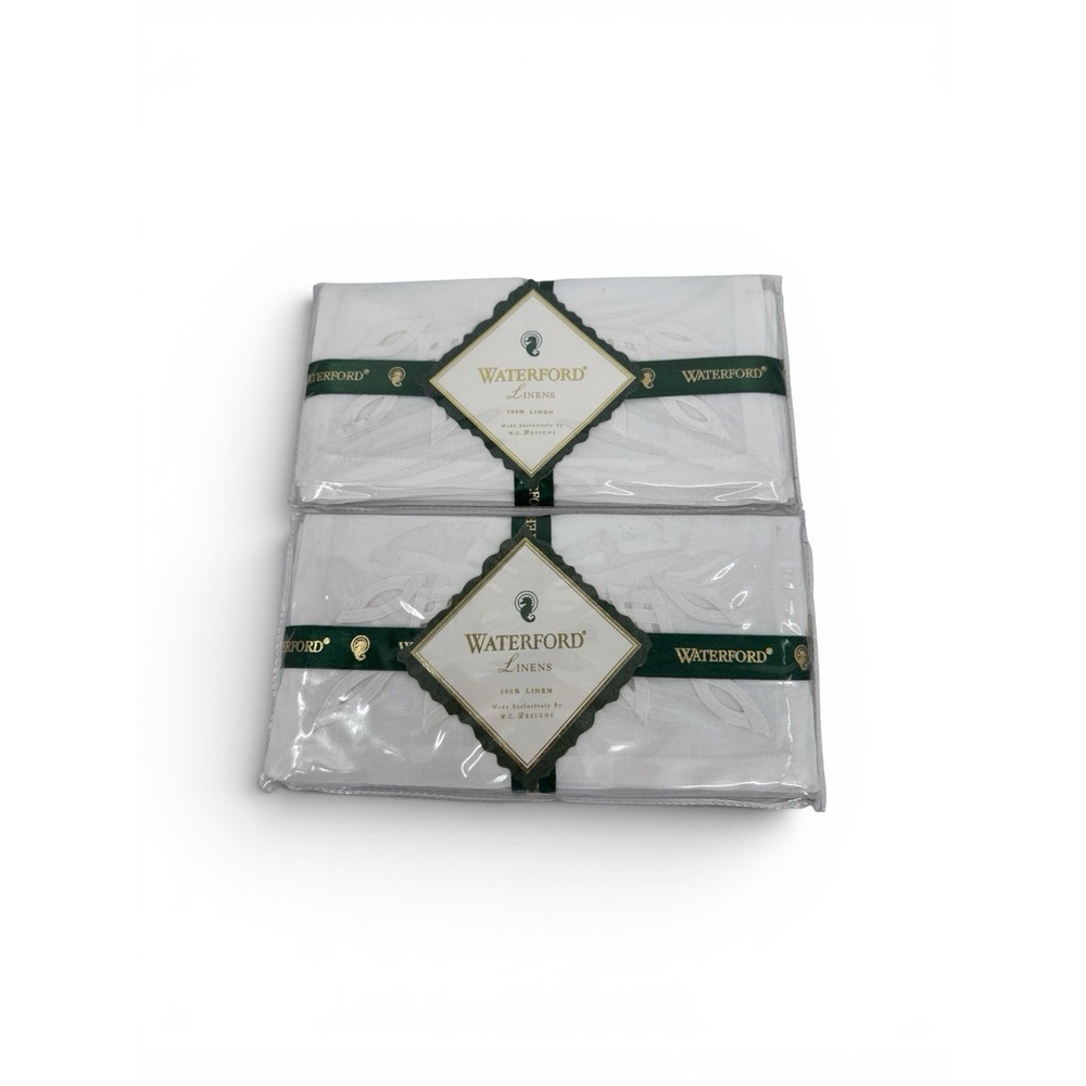 Waterford VTG 8x8" 100% Linen Cocktail Napkins New Handcrafted RN 77104‎ White